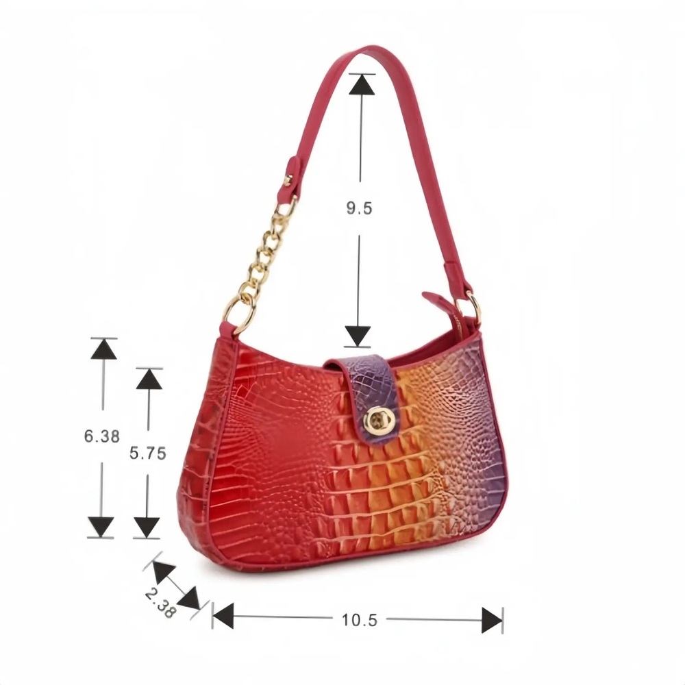 Y2K- Croc-Embossed Red Shoulder Bag - Picture 3 of 9